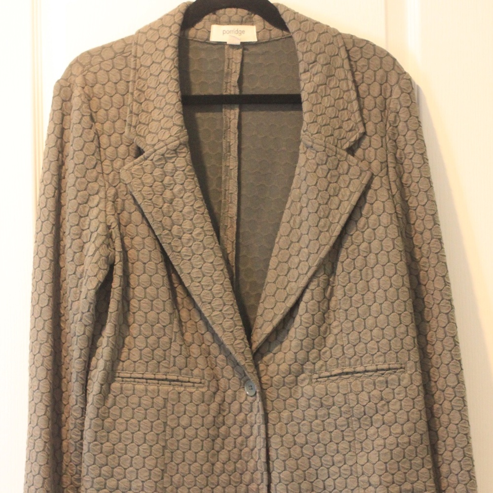 Porridge Textured Honeycomb Blazer — Taupe/Olive, Size L